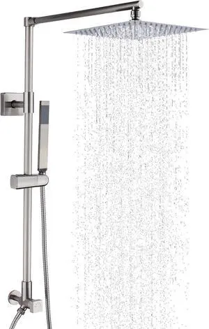 Polaris Lux Rain Shower System, includes 10 Square Rainfall Shower Head and Handheld Shower Combo, Height Adjustable Spray Holder, Retrofit, 60 Hose (2.5 GPM Brushed Nickel)