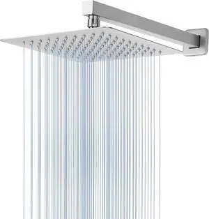 Voolan All Metal Shower Head with Extension Arm, Stainless Steel Waterfall Rainfall Showerheads, High Flow Bathroom Square Rain Shower Head (10 Shower Head with 16 Shower Arm, Chrome)