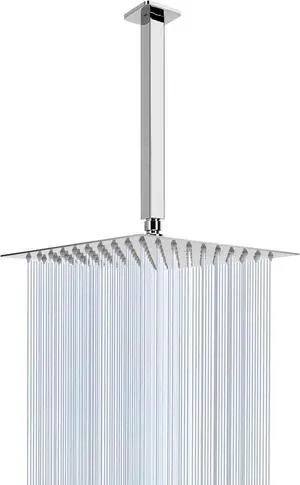 NearMoon Rain Shower Head With Shower Arm, Ceiling Mount Square Shower, Stainless Steel Ceiling Rainfall Showerhead- Waterfall Full Body Coverage (8 Inch, Chrome Finish)