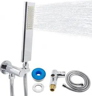 Solid Brass Handheld Shower Head Arc Design High Pressure Polished Chrome Hand Shower Wand with Adjustable Supply Elbow Wall Connector Shower Holder and 59 Stainless Steel Hose Set