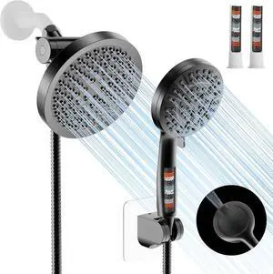 Filtered Shower Head with Handheld Spray Combo,High Pressure Rain Shower Heads,Double Dual Shower Head 10 Spray Modes,Detachable Showerhead 78 Inch Hose,Black