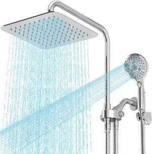 VXV 10 Inch Dual Shower Head Combo: High Pressure Rain Shower Head + 7-Mode Handheld Spray with Adjustable Sliding Bar (Up to 13.4"), 71" Hose, Anti-Leak, 360° Rotation, Chrome Finish