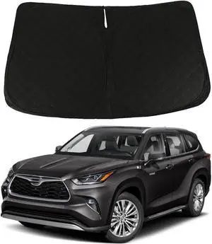 D-Lumina Windshield Sun Shade - Compatible with Toyota Highlander 2020 2021 2022 2023 2024 2025 - Upgraded 3 Layers 240T Material, Foldable Front Window Sun Protector, Sunshade, Heat Shield