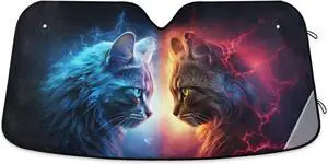 Car Windshield Sun Shade Foldable, Cat Lightning Sun Shade for Car Truck Window Front Windshield, Blocks UV Rays Sun Visor Protector Sun Heat Reflector to Keep Your Vehicle Cool, S
