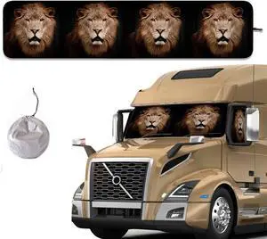 [2025 Upgrade] TDCQQGQQ Animal Lion Black Semi-Truck Sun Shade for Windshield and Side Windows, UV Protective Coverage to Block Heat Rays, for Commercial & Big Rig