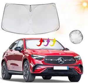 Windshield Sun Shade | Car Sun Shade Windshield | Foldable Front Windshield Sunshades | Reflective Shade for Front Windshield with Mirror Cut-Out Fits Small Sedans, Mini SUVs, & Hatchbacks