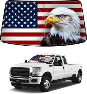 Bestview American Eagle Flag Windshield Sun Shade for 2008-2016 Ford F250 F350,Custom Fit Foldable Front Window Sunshade Sun Visor Accessories Protector Block UV Rays Heat, Keep Your Car Cooler