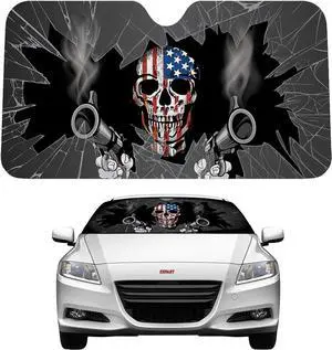 Patriot Skull Shooter Guns Reflective Double Sided Sunshade Compatible with Car Truck SUV Front Windshield Window Reversible Sun Shade Universal 24x58 inches