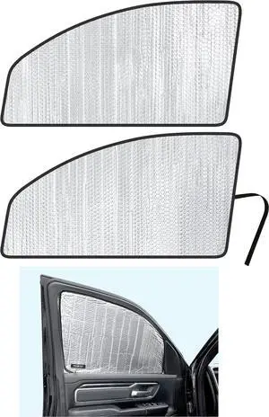 Side Window Front Seat Reflective Sunshade Custom Fit for Dodge 2019 2020 2021 2022 2023 2024 2025 RAM 1500 (NOT for 2500 3500 Models), Crew Cab, Mega Cab - 4Dr 4Door Pickup Truck (2pcs)