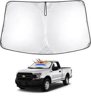 T TGBROS Windshield Sun Shade Custom Fit for 2015-2020 Ford F150 F-150 Accessories Foldable Sun Shield Reflective Polyester Sun Visor Cover Block Heat and Sun Protection