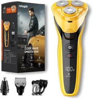 Rechargeable Electric Razor for Men: 3-in-1 Shaver for Beard/Nose/Sideburns - IPX7 Waterproof Travel Kit - Turbo Speed & Precision Blades, Bright Yellow