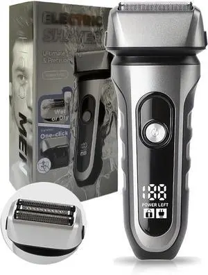 Men's Electric Foil Razor, Rechargeable Cordless Foil Shaver with Pop-up Sideburns Knife, Wet & Dry, Silver