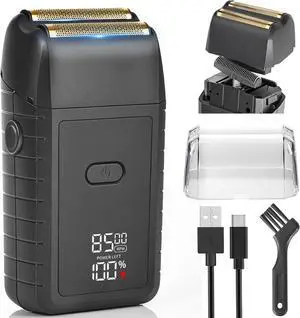Foil Shaver for Men, Electric Razor with 2-Speed Settings, High-Speed Waterproof Dual Floating Blades for Close Shaving, Rechargeable with LED Display, Ideal for Face, Beard & Head Shaving