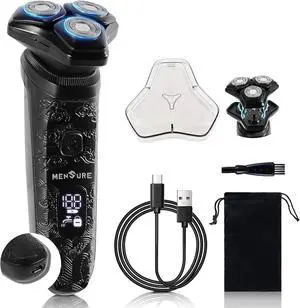 MENSURE Electric Shavers for Men with Pop-up Trimmer, Cordless Rechargeable Shaver for Gift, IPX7 Waterproof Electric Razor for Men, LED Display, Type-C, Travel-Friendly, Black