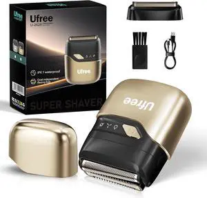 Ufree Electric Razor for Men, Foil Shaver with 2 Foil Heads, IPX7 Waterproof Electric Shaver, Wet Dry Cordless Razor, Chargeable Portable Shavers for Men, Gold