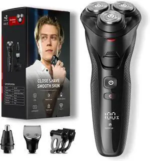 Cordless Electric Razor for Men: 3-in-1 Shaver for Beard/Nose/Sideburns - IPX7 Waterproof Travel Kit - Turbo Speed & Precision Blades, Dusky Black