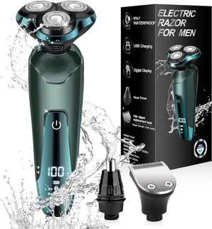 Electric Razor for Men, New Upgrade Electric Shavers for Men Cordless Rechargeable 3D Rotary Shaver,Wet/Dry Mens Shaver,Waterproof Mens Razor for Shaving Gifts for Husband, Dad,Boyfriend(Green)
