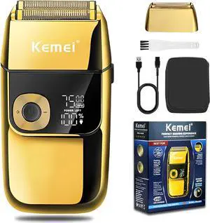 KEMEI Electric Razors for Men, LCD Display Cordless Men's Razors, USB Rechargeable with Pop-up Beard Trimmer Best Worldwide Travel Gift, Model KM 2028, Gold
