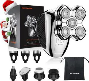 Head Shavers for Bald Men, MAXGROOM 5 in 1 Waterproof Head Razor for Men with LED Display, Travel Pouch, USB Rechargeable & Magnetic Detachable, Silver