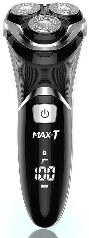 Men's Electric Shaver - MAX-T Corded and Cordless Rechargeable 3D Rotary Shaver Razor for Men with Pop-up Sideburn Trimmer Wet and Dry with Wall Adapter 100-240V