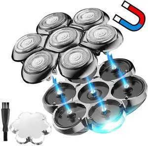 Universal Magnetic 7 Blades Head Shaver Replacement Heads Compatible with Freedom Eagle Shaver, Compatible with mainstream shaver brands Universal replacement heads (7 Silver)