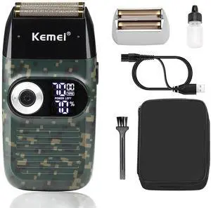 Kemei Foil Professional Electric Shaver for Men Razor with Bald Trimmer Cordless Shavers Rechargeble LED Display 2 in 1