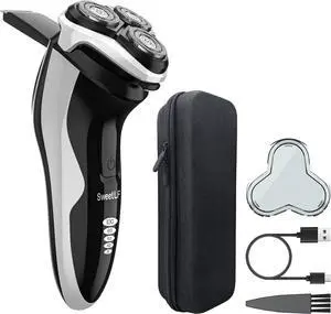 Waterproof Mens Electric Shaver with Travel Case, Powerful & Quiet, Type C Fast Charge (60min Charge, 120min Use), Precision Trimmer (Black)