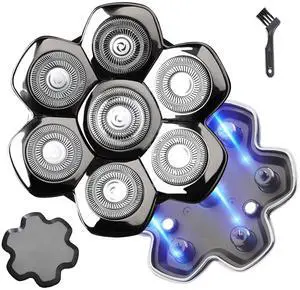 Universal Magnetic Detachable 7D Replacement Heads For Electric Head Razor Stainless Steel Shaver Blades for Bald Men's Smooth Shave (7D Silvery)