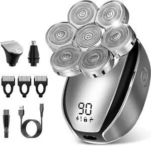 Head Shavers for Bald Men, Electric Razor for Bald Men, Waterproof Head Shavers, 3 in 1 Grooming Kit, 7D Rechargeable Rotary Shaver with Led Display