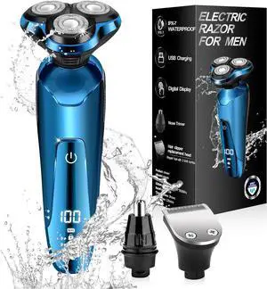 Electric Razor for Men, New Upgrade Electric Shavers for Man Cordless Rechargeable 3D Rotary Men Shaver, Wet/Dry Waterproof Mens Razor for Shaving Gifts for Husband, Dad, Boyfriend Bright Blue