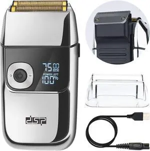 DSP Electric Razor for Men - 2 in 1 Bald Shaver with 2 Foil Head and Precision Trimmer - Rechargeable 3-Speed Barber Shaver with LED Digital Display (Silver)