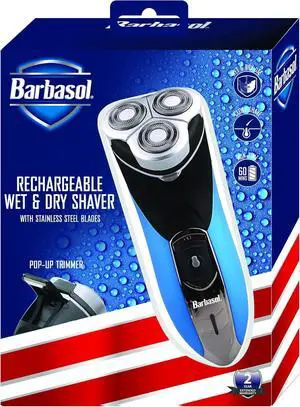 Barbasol Rechargeable Electric Wet and Dry Rotary Shaver with Stainless Steel Blades and Pop Up Trimmer