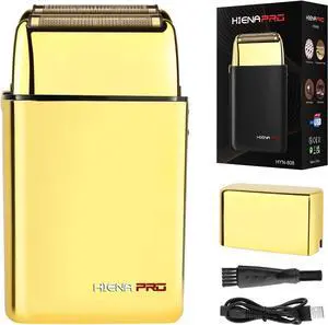 Foil Shaver for Men Barber, Double Electric Foil Trimmer, Professional Electric Razor, Close Shaver, Cordless Rechargeable with USB, Gold