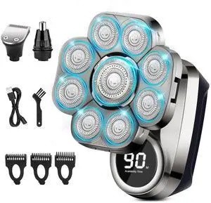 9D Head Shavers for Bald Men, Electric Shaver for Men,6 in 1 Mens Grooming Kit with Nose Hair Trimmer, Beard Trimmer,Waterproof Wet/Dry Rotary Shaver,Gift for Father, Husband, Boyfriend