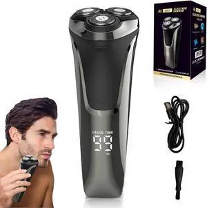 Snapbuy Electric Razor for Men, Snapbuy Electric Razor Pro of Father, 4D Floating Head Rotary Shaver, Ipx7 Waterproof Electrical Razors, Wet & Dry Rechargeable Electrical Shaver LCD Display (Black)