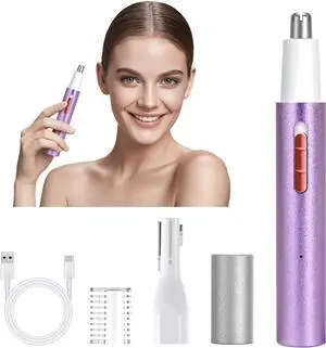2 in 1 Nose & Ear Hair Trimmer for Women Men, 2025 Rechargeable Dual-Edge Blade Electric Clipper, Facial & Eyebrow Hair Removal Tool, Powerful Motor, Painless, Easy to Clean