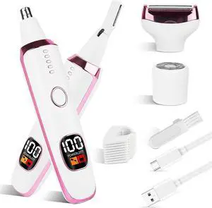 2025 Rechargeable Nose and Ear Hair Trimmer with LED Dispaly for Women Men,4 in 1 Painless Eyebrow & Facial Hair Trimmer with Powerful Motor,Ladies Wet & Dry Electric Razor (White)