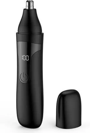 Nose Hair Trimmer, Rechargeable Professional Painless Nose Trimmer for Ear and Eyebrow, with Dual Edge Blades Easy Cleaning and Washing (Black)
