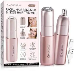 Facial - Nose Hair Remover Women: 2 in 1 Painless Electric Face Shaver and Nose Trimmer - Rechargeable Hair Removal Tool for Face Nose Ear Peach Fuzz Lips Chin