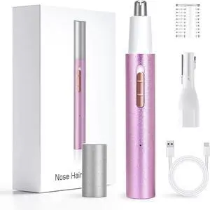 2025 Rechargeable Nose & Ear Hair Trimmer, Dual-Edge Blade Electric Clipper for Women Men, Facial & Eyebrow Hair Removal Tool, Powerful Motor, Painless, Easy to Clean (Pink)