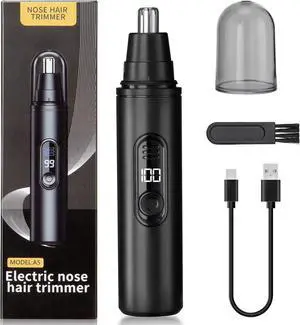 Nose Hair Trimmer for Men Rechargeable, Electric Nose and Ear Hair Trimmer, Professional Nose Clipper, LED Display, Waterproof, Portable Travel Size, Painless, Black