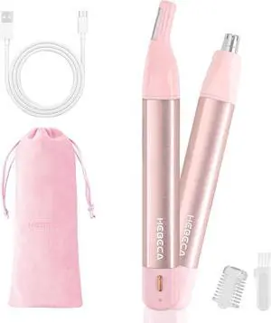 Nose Hair Trimmer for Women 2in1 Facial Hair Removal Trimmer - Metal Body, Rechargeable, Waterproof, Portable - Nose, Ear, Eyebrow, Peach-Fuzz, Lips, Chin (Pink)