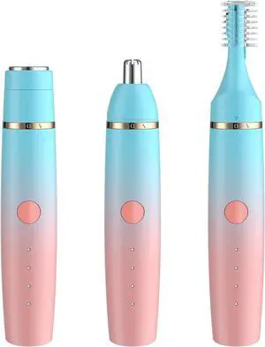 Nose Hair Trimmer for Men and Women, Eyebrow Trimmer, Electric Shaver Razor 3 in 1, Portable, Waterproof and Rechargeable for Ears, Face, Legs (Blue Pink)
