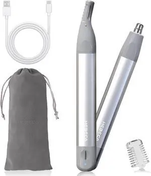 Nose Hair Trimmer for Women 2in1 Facial Hair Removal Trimmer - Metal Body, Rechargeable, Waterproof, Portable - Nose, Ear, Eyebrow, Peach-Fuzz, Lips, Chin (Silver)
