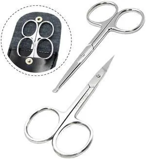 Pack of 2 Curved & Rounded Blunt Tip Stainless Steel Small Scissors for Eyebrows & Eyelashes, Beard Trimming & Moustache, Baby Nails, Nose & Facial Hair