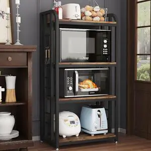 Microwave Oven Stand with Storage 4 Tiers, Free Standing Microwave Oven Stand Coffee Bar Adjustable Kitchen Shelves Kitchen Storage Shelf Rack for Spices, Pots(Brown)
