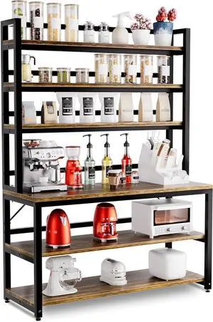 Aquzee Bakers Racks for Kitchens with Storage, 6 Tiers Large(47.2W x 15.7D x 70.8" H) Kitchen Stand with Hutch, Freestanding Organizer with Shelves,Rustic Brown