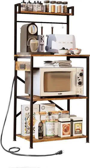 Bakers Rack with Power OutletMicrowave Stand with Storage 5-Tiers,Coffee Bar Station,Microwave RackKitchen Storage Shelf Rack,Rustic Brown