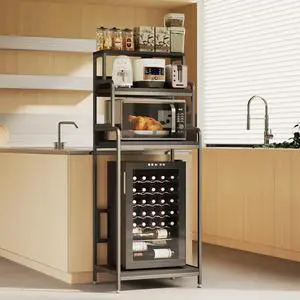 4-Tier Mini Fridge Stand with Storage,Mini Fridge Cabinet with Storage,Microwave Stand,Bakers Rack,Microwave Oven Stand with Storage,Mini Fridge Shelf for Home Office Dorm (Black Wood Grain)