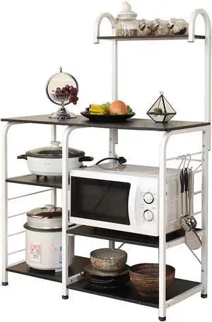 soges Multi-Functional Kitchen Baker's Rack Utility Microwave Oven Stand Storage Cart Workstation Shelf Microwave Cart, Black Brown 172-BK